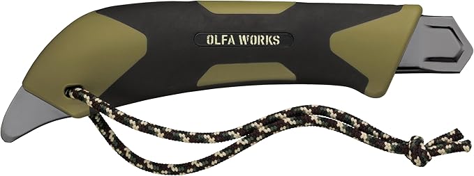 OLFA WORKS OW-OUK-1/OD Outdoor Knife Fine Serrated Edge Blade for Confident Cutting - Multi Purpose Outdoor Knife Designed to Handle Slippery Materials like Rope Plastic and Canvas - Ratchet-wheel
