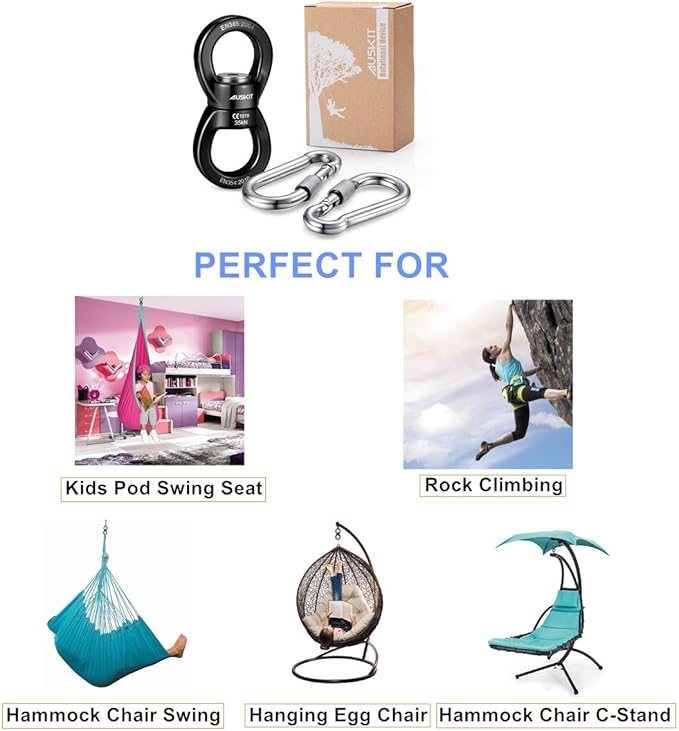 Black Swing Swivel 35 KN Safest Rotational Device Hanging Accessory