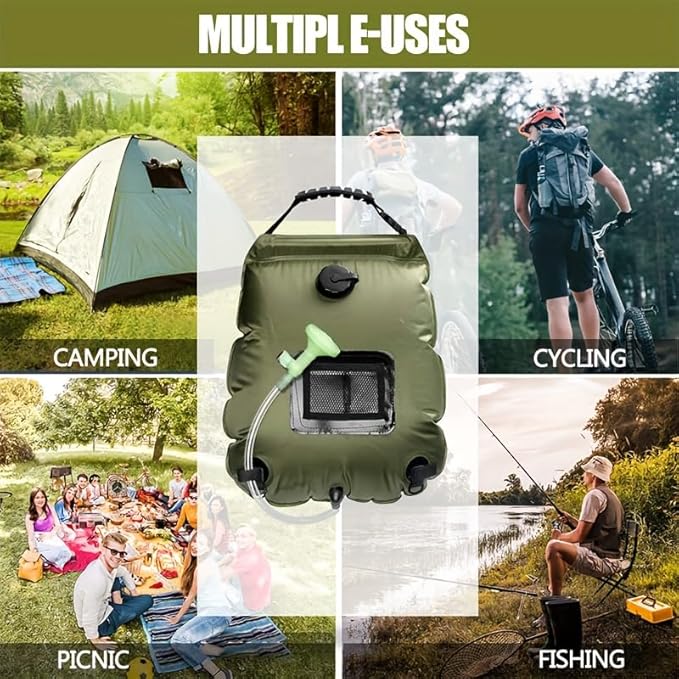 Generic Solar Heated Camping Shower Bag - Portable Bath Bag with Removable Hose and Switchable Shower Head for Outdoor Travel Climbing Hiking Beach and Swimming