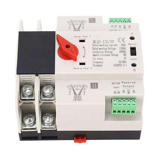 Generic AC110V 100A Power Automatic Transfer Switch 2P ATS Generator Changeover 35mm Rail Mounting for Home and Industrial Use Genericu7g0vgin4y