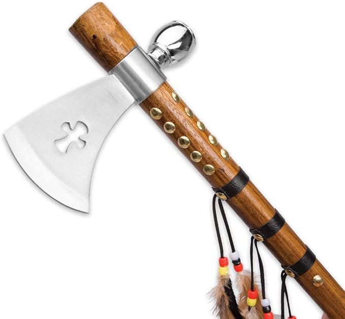 Wuu Jau Co L-111 Native American Peace Pipe Tomahawk Axe 18 Silver