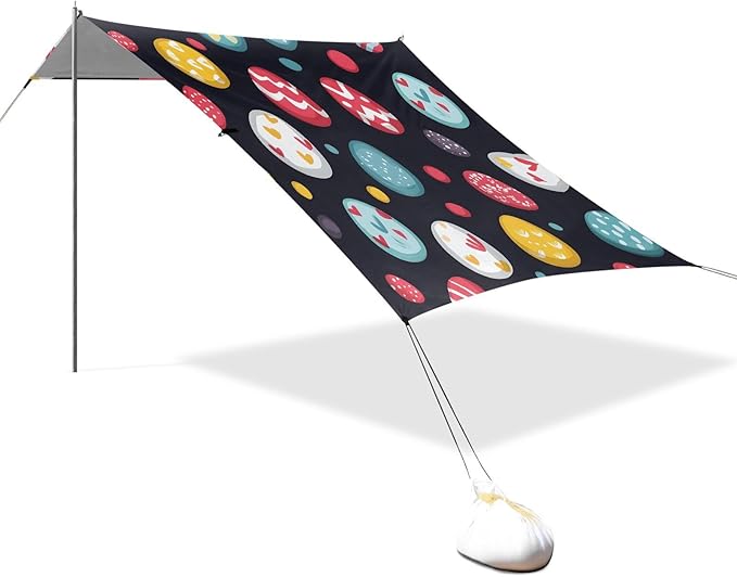 Watercolor Easter Eggs Beach Tent Sun Shelter Set UPF50+ UV Protection 10.5 x 9.19 FT Camping Shade Canopy with Sandbags Sand Anchors Carrying Bag and Others