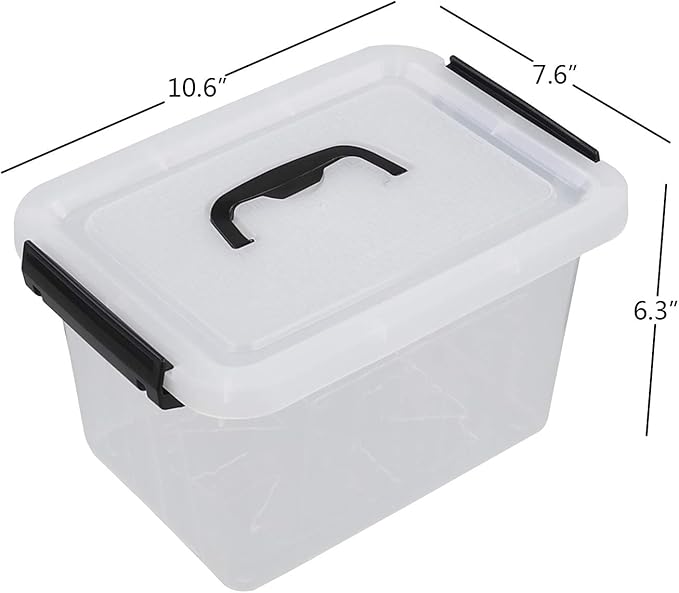 Gloreen 6 Packs 6 Quart Clear Lidded Storage Bins with Handle Stackable Plastic Latching Storage Box Containers