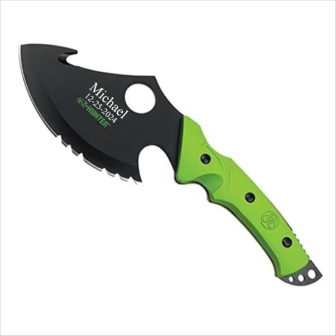 Wilcor Hunting Axe Black Serrated Blade Neon Green Wood Handle