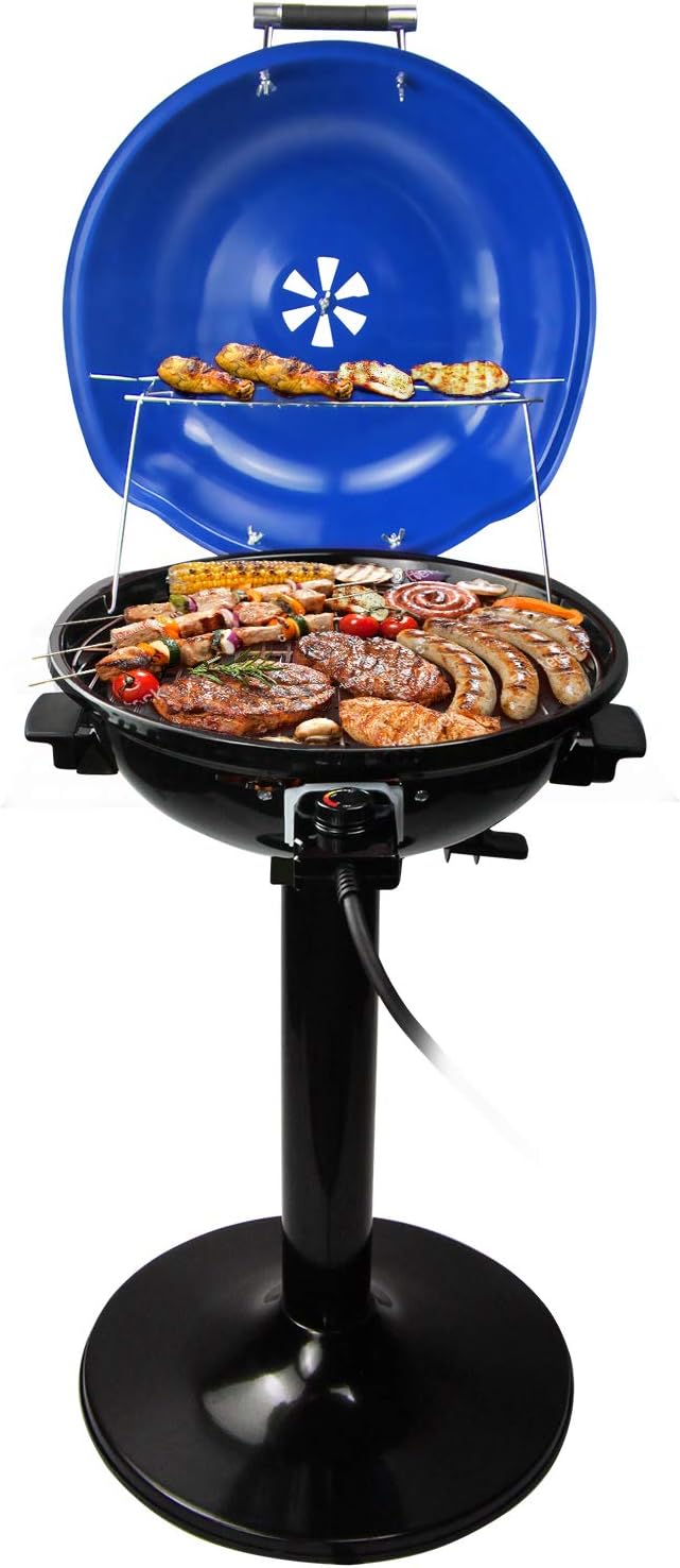 Electric BBQ Grill Techwood 15-Serving Indoor/Outdoor Electric Grill for Indoor &amp Outdoor Use Double Layer Design Portable Removable Stand Grill 1600W