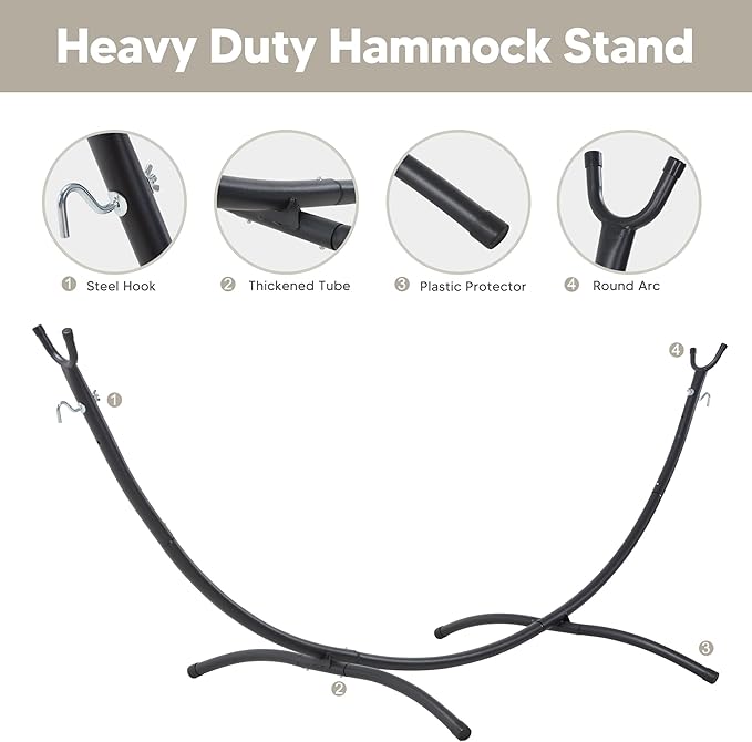 SUNCREAT Portable Outdoor Hammock with Stand Included Double Hammock with Tassel for Outside Beige