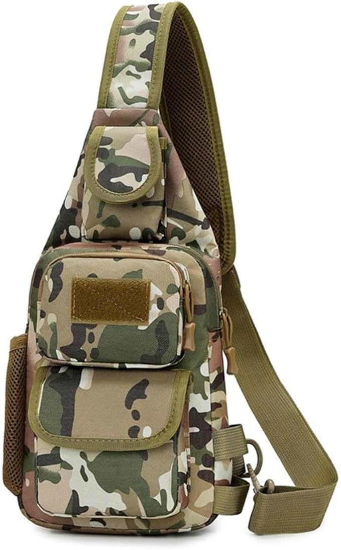 Tactical Chest Pack Modular Strap System Camouflage Sling Bag for Outdoor(Camel-green)
