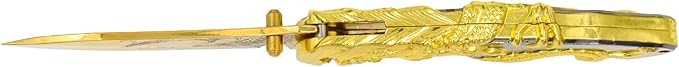 Masters Collection -Spring Assisted Open Folding Knife - Gold TiNite Coated Stainless Steel Blade w/Etched Dragon Gold and Black 2-Tone Zinc Alloy Handle w/Sculpted Dragon - MC-A045