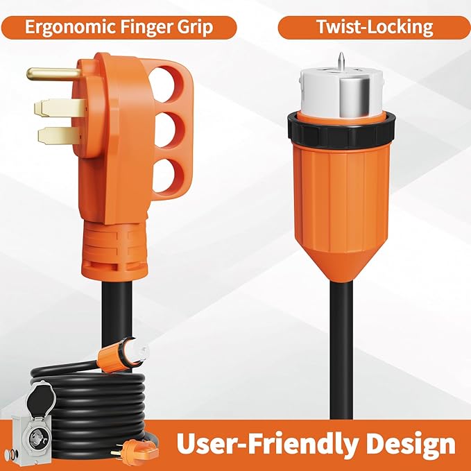 50 Amp Generator Cord and Power Inlet Box 30FT 50 Amp 125V/250V STW 6/3+8/1 AWG Pure Copper Generator Extension CordNEMA 14-50P Male to SS2-50R Twist Locking Connector ETL Listed