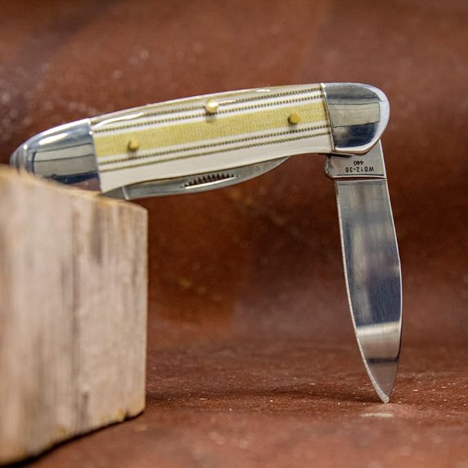 WHISKEY BENT HAT CO. Traditional Canoe Folding Knife 3.63 Closed Length 440C Stainless Steel Blades (Burlap)