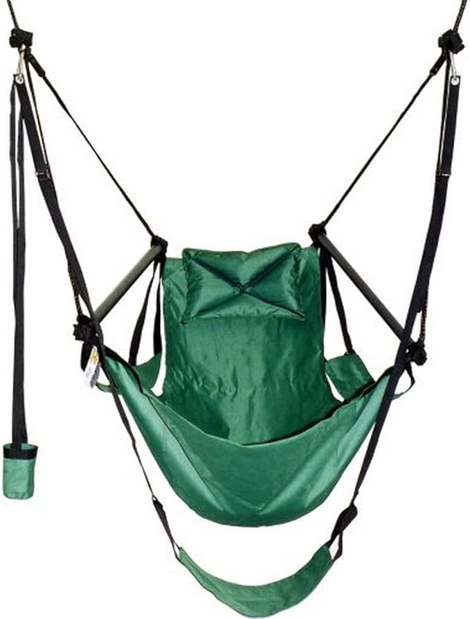 Green Eggs and Hammocks Con2our Dual-Point Hammock Chair with Adjustable Footrest Armrests Pillow and Drink Holder Green