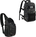 DBTAC Tactical Large Shoulder Chest Pack with Sling + Tactical Lunch Backpack (Charcoal Camo)