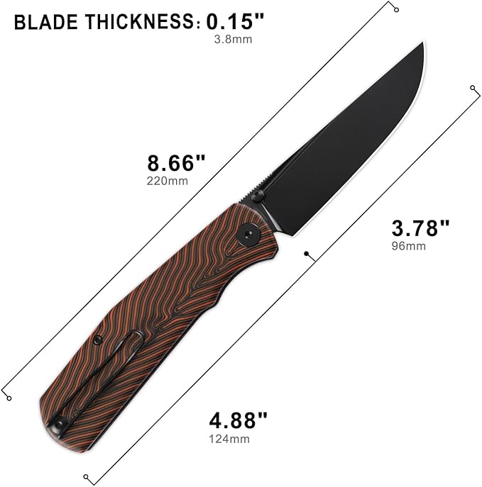 Petrified fish PFP14 Lis Folding Knife3.90 10Cr15CoMov Steel Black Stonewashed Blade G10 Handle Pocket Knife for Camping EDC Outdoor (Orange Black Stonewashed)