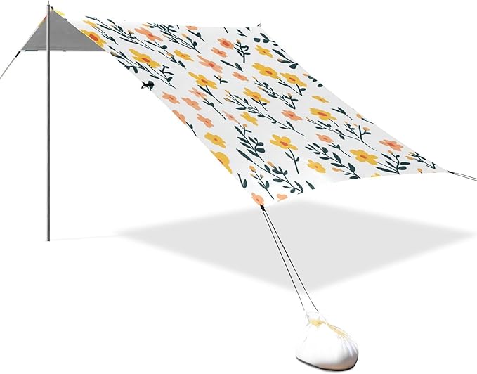 Little Yellow Flowers Stable Beach Tent UPF50+ Water-Resistant Large Portable Sun Shelter with Sandbags &amp Sand Shovel for Camping Fishing Backyard Fun