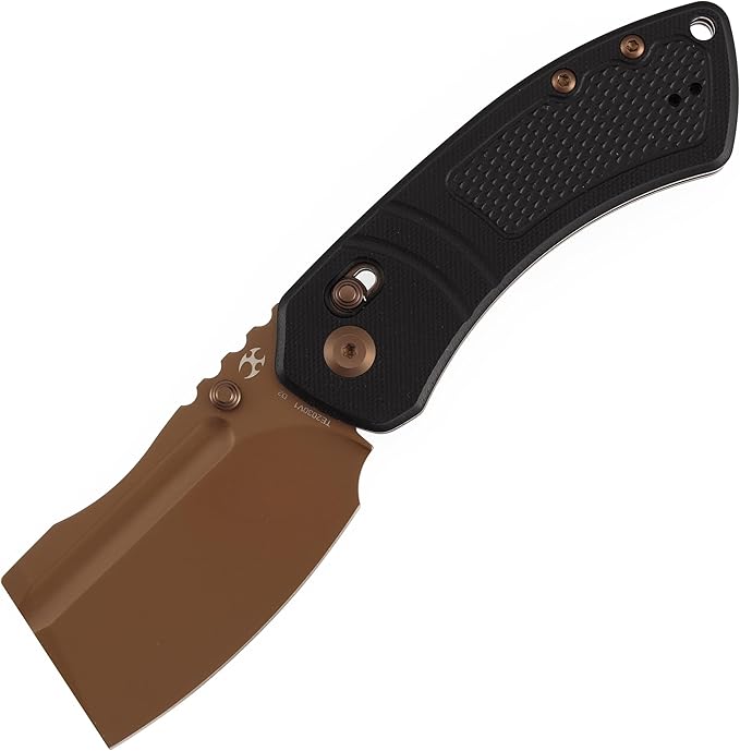 KANSEPT Korvid V Pocket Knife 2.91'' America Rose Gold Coated D2 Blade Black G10 with Diamond Pattern Handle Thumb Stud with Crossbar Lock Double Sided Clip for EDC Camping Folding Knives TE2030V1