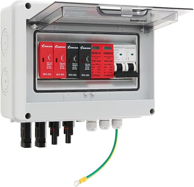 VOU 600V Solar DC PV Combiner Box2 String with Lightning Arrester Connector for On/Off Grid Solar Panel System2 Input 1 Out 15A Rated Current Fuse63A Circuit BreakerIP65 WaterproofMCBSPD