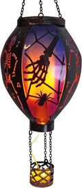 Halloween Outdoor Decorations Hot Air Balloon Solar Lantern with Flickering Flame Hanging Outdoor Lanterns with Skull Pattern Hollowed-Out Design Halloween Party Decor for Garden Patio (Halloween)