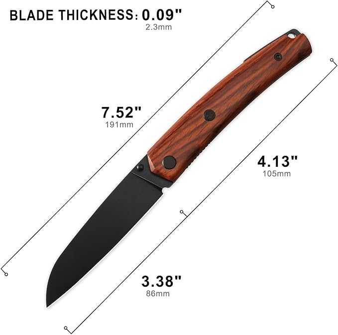 Petrified fish PF719 Patte Folding Knife3.38 14C28N Steel Black Stonewashed Blade Cocobolo Wood Handle Thumb Stud Liner lock Pocket Knife