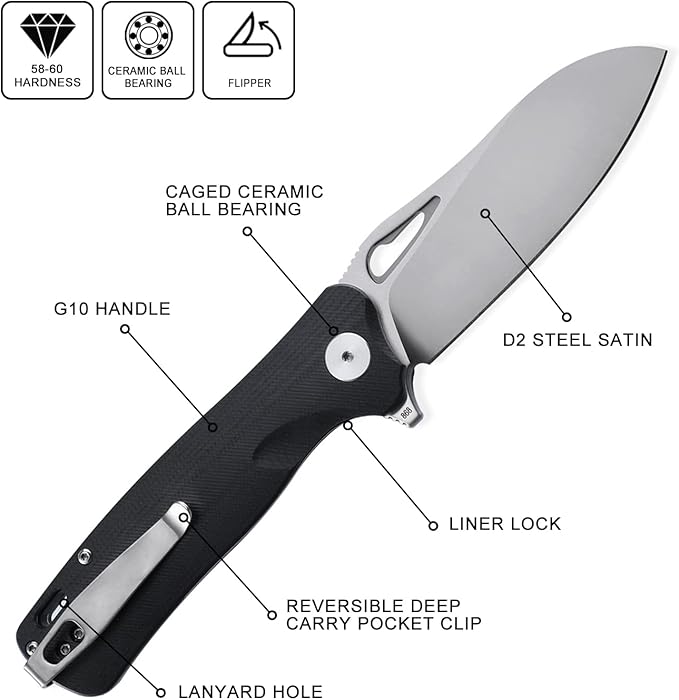 Petrified fish PF868 Bunta3.35 D2 Satin Blade146g G10 Handle Flipper Folding knife (Black G10 Satin)
