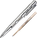 MecArmy TPX33 Titanium Tactical Pen with Tungsten Steel Glass Breaker for Self-Defence Anti-roll concave-convex shell with Comfortable grip for Writing Refill Pocket Clip included (Titanium Silver)