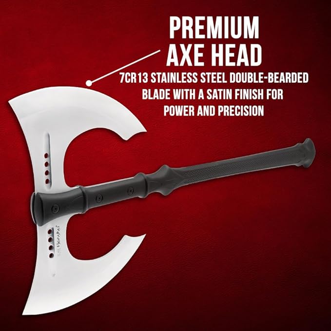 Honshu Double Headed Axe | Injection Molded Nylon Handle | Lightweight and Balanced | Leather Belt Sheath Included | 27 1/5 Over All