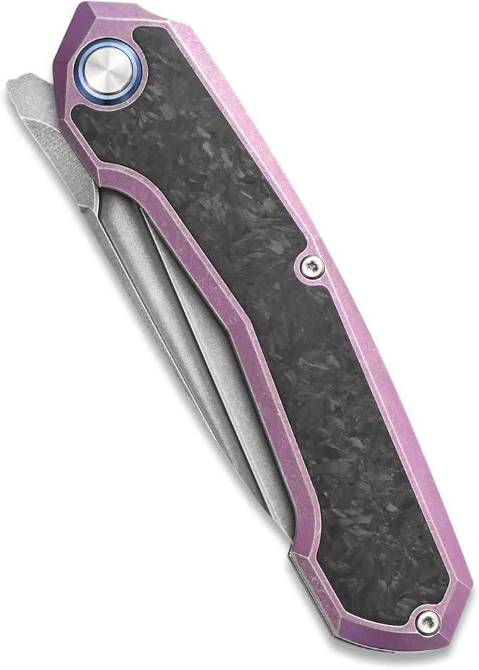 Sitivien ST999 Folding KnifeS35VN Steel Blade with Titanium and Carbon Fiber Handle Frame LockEDC Knife with pocket clip for Outdoor Camping Survival Hiking(Pink)