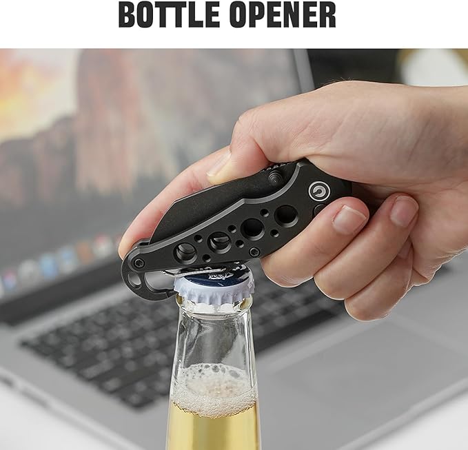 CIVIVI Pragma Folding Knife Pocket Knife Multitool with EDC Carabiner Bottle Opener 2.2 Nitro-V Blade Aluminum Handle Ideal Gift for Men Women C23062B-1 (Black)