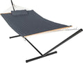 MUPATER 12FT Double Hammock with Stand Included 2 Person Hammock Outdoor Quilted Hammock with Stand Rope Hammock with Pad and Pillow hamacas para adultosGrey