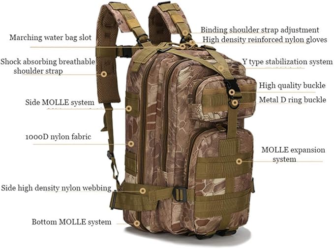 Hiking Backpack Nylon Tactical Backpack Military Backpack Waterproof Army Rucksack Outdoor Camping Hiking Fishing Large Capacity Bags