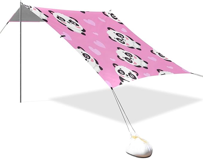xigua Panda Beach Tent Sun Shelter with Carrying Bag - Silver Coated Oxford Fabric Beach Canopy for Beach Camping Fishing - Includes Windproof Ropes Sandbags &amp Stakes