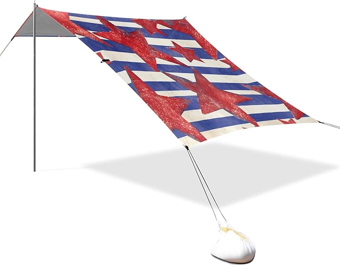 xigua Flag Beach Tent Sun Shelter with Carrying Bag - Silver Coated Oxford Fabric Beach Canopy for Beach Camping Fishing - Includes Windproof Ropes Sandbags &amp Stakes