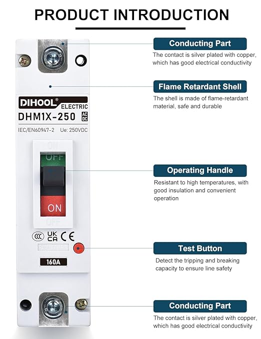 DIHOOL Main 160 Amp DC Circuit Breaker 240V Battery Disconnect Switch Master Switch for Car RV Marine Boat Truck Trolling