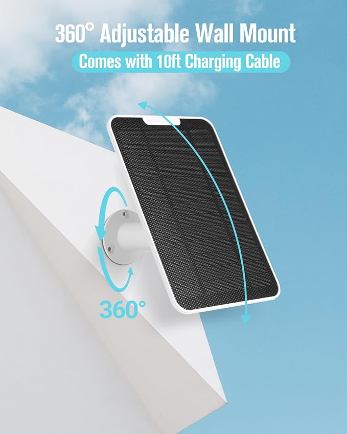 Solar Panel Charger Compatible with Essential Series Pro 6/6 XL/5S/4/3 Go 2 Ultra Series &amp Wireless Floodlights 6V 5W Solar Panel for Arlo Security Camera P65 Weatherproof 9.8ft Cable 2 Pac
