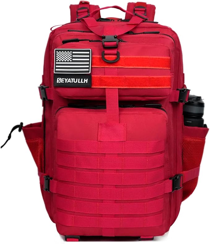 45L Military Tactical Backpack for Men &amp Women Bug Out Bag Assault pack Molle Daypack Hiking Trekking Rucksack (2.0 side pockets (red))