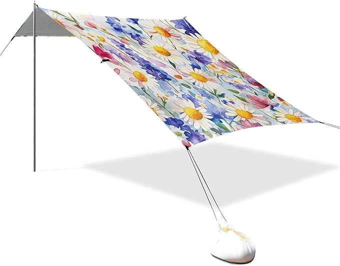 ALAZA Watercolor Floral Daisies Beautiful Wildflowers Beach Tent Sun Shelter Portable Canopy Sunshade for Outdoor Camping Picnics Backyard Fun 10x9 ft