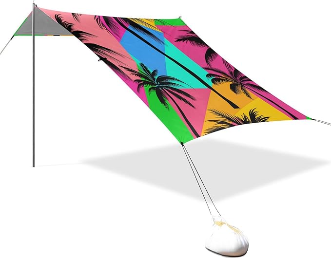 Beach Canopy with Windproof Ropes &amp Sandbags Beach Tent Sun Shade Sun Shelter for Camping Trips Fishing Backyard Fun or Picnics Palm Tree