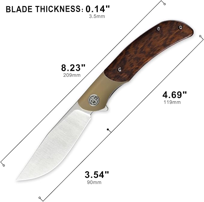 Petrified fish PFP09 Hourglass Folding Knife3.54 K110 Steel Satin Blade 3.88oz Titanium and Snakewood Handle Pocket knife for Camping Outdoor EDC (Snakewood Satin)