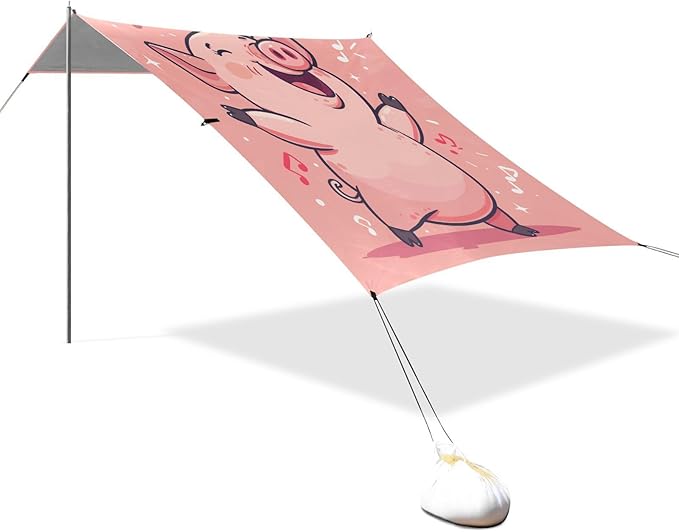 ALAZA Cute Pig Dancing Beach Tent Sun Shelter Portable Canopy Sunshade for Outdoor Camping Picnics Backyard Fun 10x9 ft
