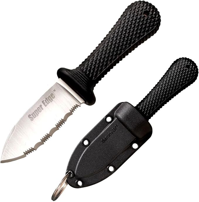 Cold Steel Super Edge 2 Durable Compact Japanese AUS8A Stainless Steel Fixed Blade Drop Point Outdoor Game Hunting Neck Knife Kray-Ex Handle Secure-Ex Sheath