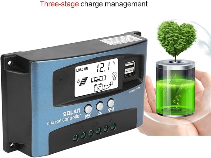 Dweekiy High-Efficiency MPPT 40A Solar Controller - LCD Display &amp 5V/2A Dual USB Ports Compatible with 12V-36V Panels (12V/24V Auto)
