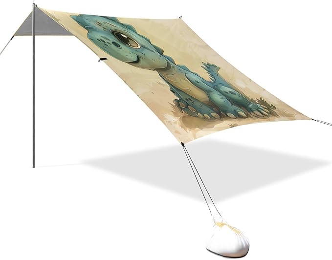 ALAZA Dino Cute Dinosaur Beach Tent Sun Shelter UPF50+ Protection Beach Shade Canopy w/ 4 Sandbags for Outdoor Camping Fishing Backyard Fun Picnic 10x9 ft