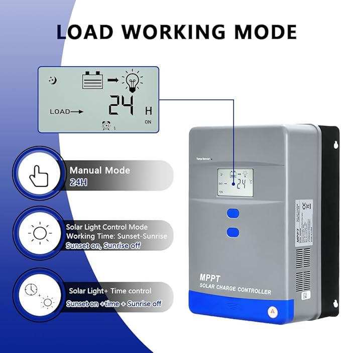 100A MPPT Solar Charge Controller 12V/24V/36V/48V Auto Battery Regulator LCD DisplayMAX PV Panel Input 5200W for AGM Gel Flooded and Lithium Battery Charging High-Efficiency Energy Conversion
