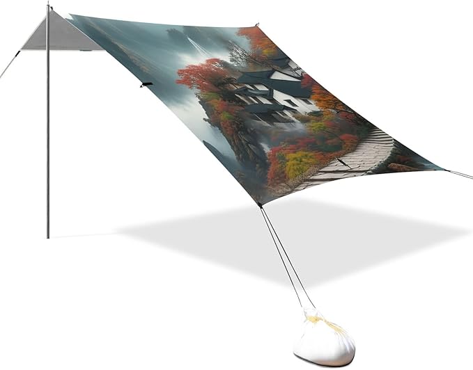 Beach Canopy with Windproof Ropes &amp Sandbags Beach Tent Sun Shade Sun Shelter for Camping Trips Fishing Backyard Fun or Picnics Landscape
