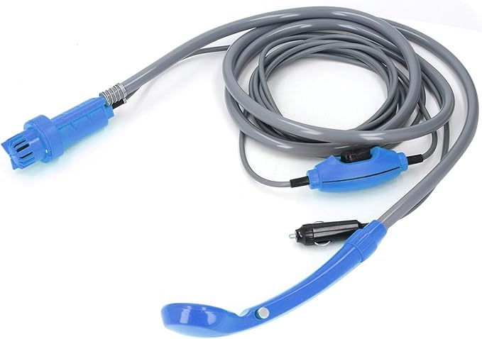 JTLB Adjustable Water Camping Shower Kit Portable Outdoor Camping Shower System with Suction Cup and Hooks for Car Washing Travel (Blue)