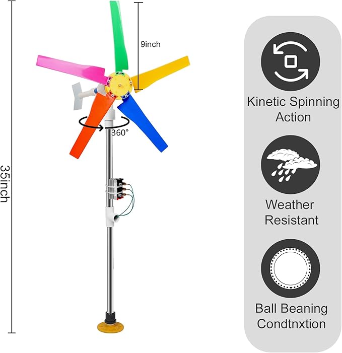 DIY Small Wind Turbine Generator Kit and Light Strip for Backyard Decoration Free Energy Generator Garden Decor 18 Inches Diameter