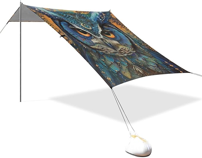 ALAZA Boho Beautiful Owl Beach Tent Sun Shelter Portable Canopy Sunshade for Outdoor Camping Picnics Backyard Fun 10x9 ft