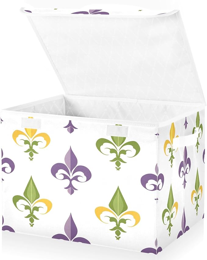 Mardi Gras Storage Baskets with Lids Collapsible Bins Stackable Fabric Large Linen Baskets Closet Organizer Container 16.5x12.6x11.8