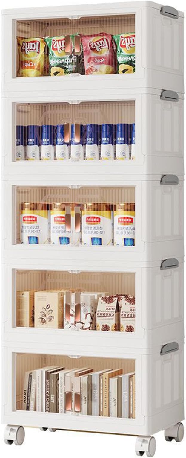 Generic Storage Bins with Lids Stackable Plastic Containers Storage Box Storage Cabinet with Door White Closet Organizers for Organization 62x36cm 5 Tier
