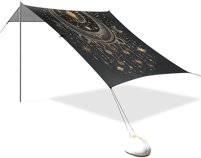 ALAZA Astrology Stars Crescent Beach Tent Sun Shelter Portable Canopy Sunshade for Outdoor Camping Picnics Backyard Fun 10x9 ft