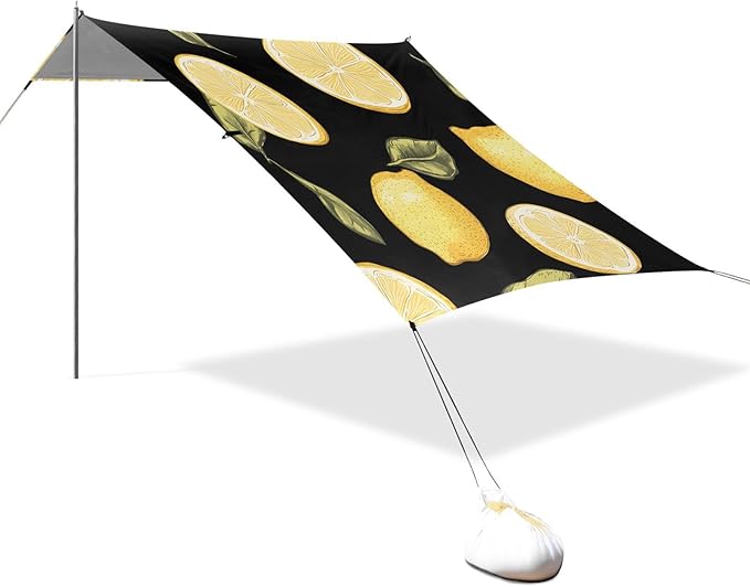 ALAZA Lemons Black Background Pattern Beach Tent Sun Shelter Portable Canopy Sunshade for Outdoor Camping Picnics Backyard Fun 10x9 ft